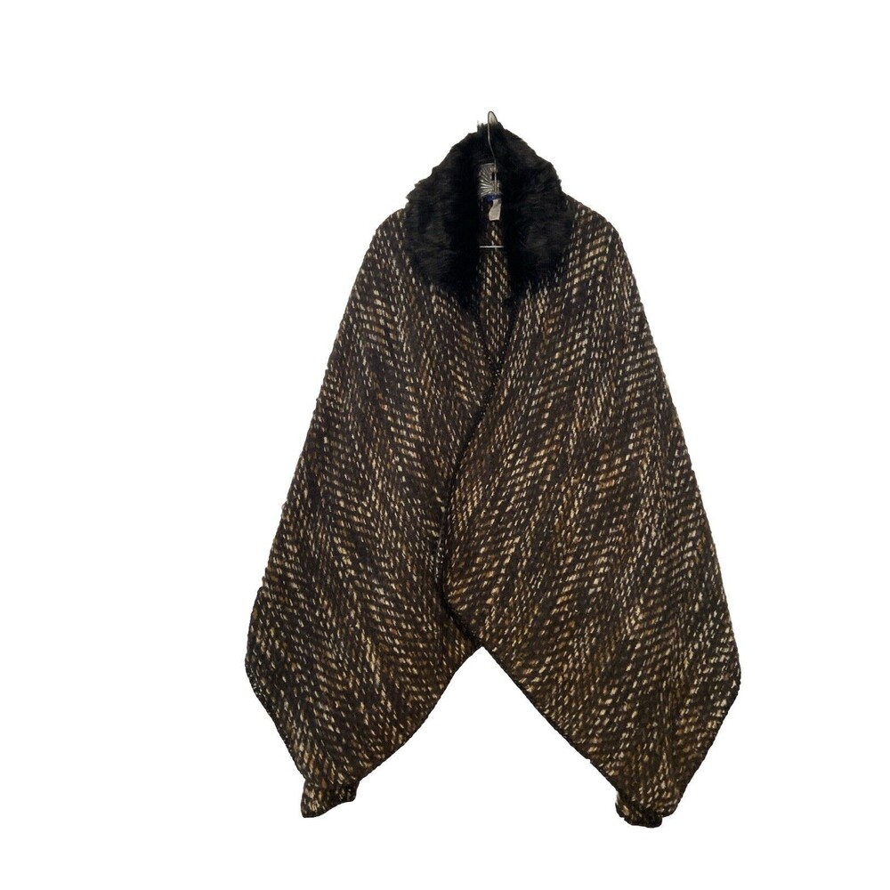 Apt 9 Women's Sweater Knit Shawl Coat Wrap One Size Black Brown White Fur Collar